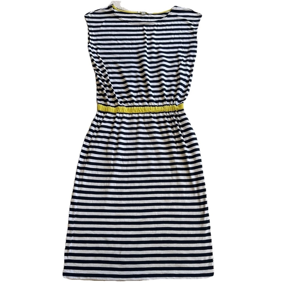 Boden Nautical Stripe Midi Dress Yellow Cinched Waist Pockets-6 Coastal Beachy